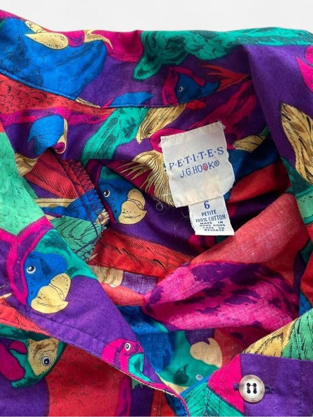 Vintage J.G. Hook Funky Tropical BirdPrint Short Sleeve Button Down Shirt Toucan - Picture 5 of 8